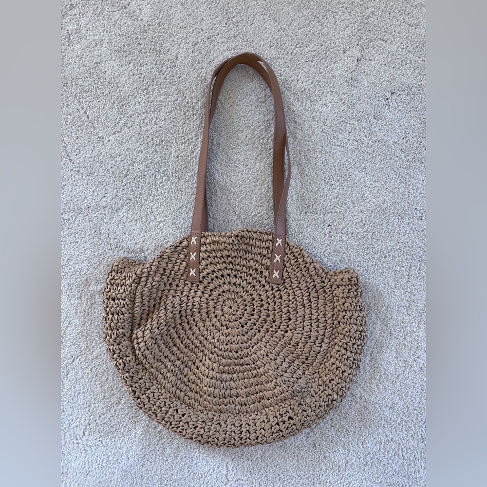 Brown Woven Rattan Tote Bag